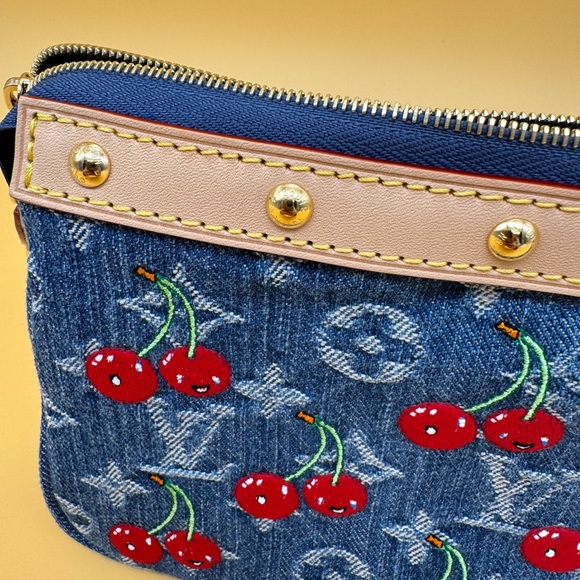 🍒NEW RARE🍒 Louis Vuitton Denim Cherry Pochette - Full Set - Picture 7 of 14